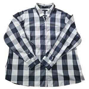 Lands End Womens 20W Buffalo Check Plaid Button-Up Shirt Fall Preppy Casual Gray